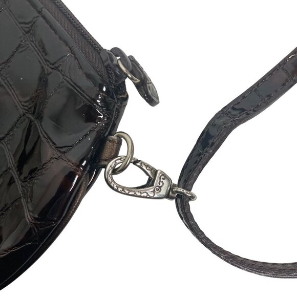 Brighton Croc Embossed Patent Leather Brown Cross Body Bag Converts To Clutch - Picture 10 of 10